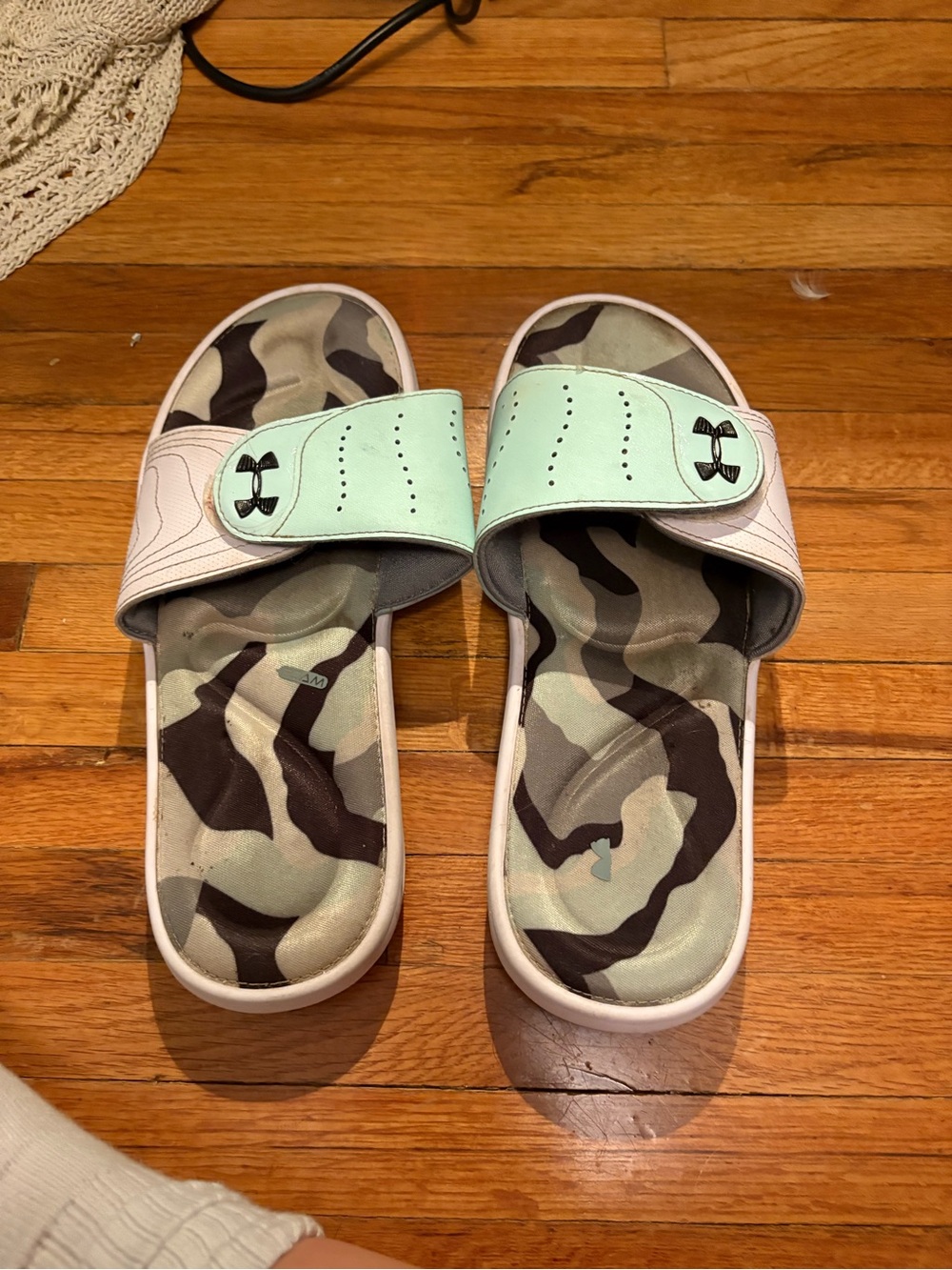 Under Armour Womens Mint Green Camo Slide Sandals